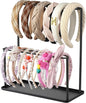 Headband Holder Organizer Metal 2-Tier with Tray: Hair Accessories Display Stand Storage Hairband Rack Necklace Stand Home Bedroom for Girls Women, Black