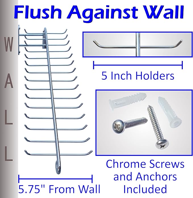 Swivel Tie Rack by WEEBAK, 30 Oversized Hooks, Men's or Women's Ties, Belts, and Scarfs Closet Accessory Organizer, Wall Mounted with provided Chrome Screws, Durable Metal, Chrome