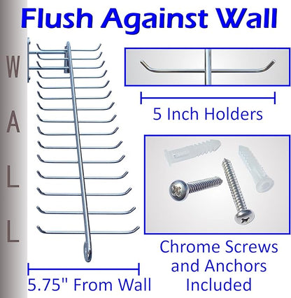 Swivel Tie Rack by WEEBAK, 30 Oversized Hooks, Men's or Women's Ties, Belts, and Scarfs Closet Accessory Organizer, Wall Mounted with provided Chrome Screws, Durable Metal, Chrome