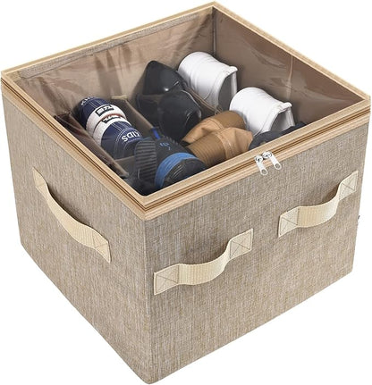 Moteph Shoe Organizer for Closet - Shoe Storage Organizer for Closet Organization with Clear Cover & Adjustable Dividers, Shoe Rack & Basket - (Light Brown, Small - 12 Pairs)