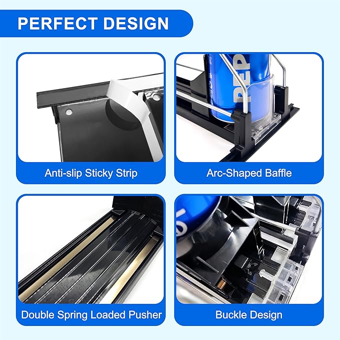 Drink Organizer for Fridge, Automatic Pusher Glide Soda Can Dispenser for Refrigerator, Width Adjustable Fridge Can Organizer for Fridge, Pantry, Kitchen, Vending Machine- Black, 6 Rows, 15.1"D
