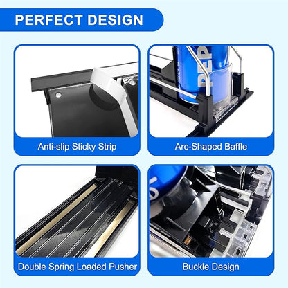 Drink Organizer for Fridge, Automatic Pusher Glide Soda Can Dispenser for Refrigerator, Width Adjustable Fridge Can Organizer for Fridge, Pantry, Kitchen, Vending Machine- Black, 6 Rows, 15.1"D