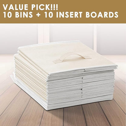 Criusia Storage Cubes, 11 Inch Clothes Storage Bins with Dual Handles (10 Pack), Fabric Collapsible Storage Bins for Shelves Closet, Cubby Organizer Bins for Clothing Toys Blanket Yarns (Beige)