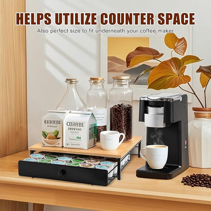 ROWISE Bamboo Coffee Pod Drawer Holder for K Cups, Coffee Capsule Organizer for Home Office, Kitchen, 36 Pods Capacity