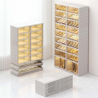 9-Tier Foldable Shoe Rack Organizer for Closet, Holds 36 Pairs Collapsible Plastic Storage Cabinet with Doors, Easy Assembly Large Shoe Shelf
