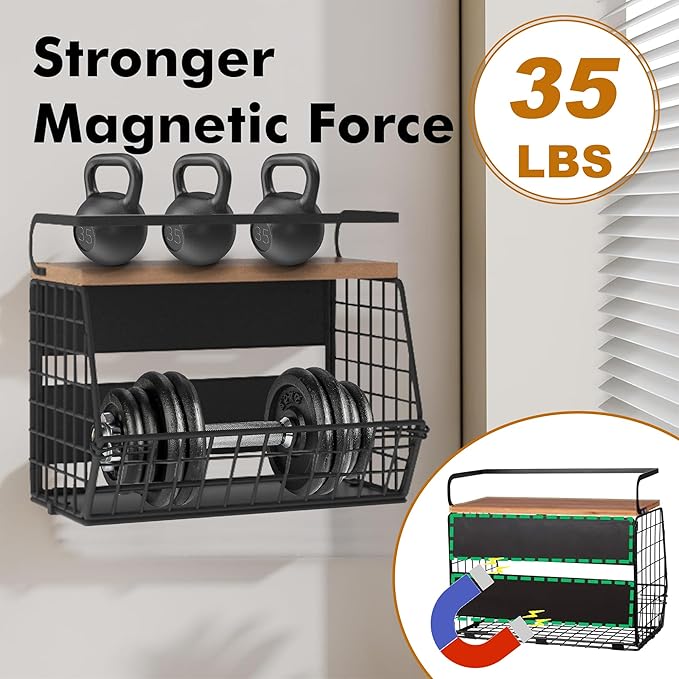 Magnetic Shelf for Fridge,Hanging Wall Basket for Potato Onion Fruit and Vegetable Storage Bins,Large Produce Container Magnetic Spice Rack for Refrigerator Kitchen Counter Pantry,Black