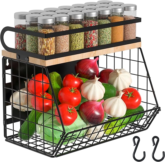 home Magnetic Shelf for Fridge with Wood Lid, Large Container Magnetic Spice Rack for Refrigerator,Fruit Potato and Onion Storage Bins, Pantry Organizers & Storage, Kitchen Counter, Cabinet