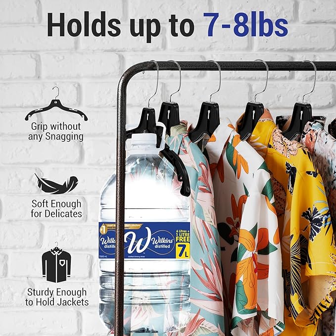 Victory Display Heavy Duty Plastic Black Hangers for Clothes | Slim Hangers with Swivel Hooks & Notched Shoulder for Closet | Durable, & Space-Saving for Clothing Storage Solution | 17inches | 25 Pack