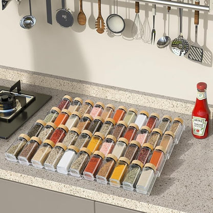 Suneerplay Spice Drawer Organizer 4 Tier, Acrylic Seasoning Organizer Rack, Clear Spice Rack Tray, Kitchen Seasoning Jars Drawers Insert (Jars Not Included/Expandable From 13" to 26")