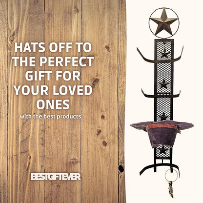 BestGiftEver Metal Star 4 Cowboy Hat Rack Fold-Up Wall Hanging Decoration Rustic Western Style - Rustic Metal Cowboy Hat Display Organizer on Wall Mount