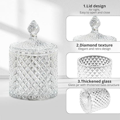 R FLORY 2 Pack Qtip Holder Glass Apothecary Jars with Lids Bathroom Storage Organizer for Cotton Swabs, Balls, Pads, Floss Picks, Vanity Storage Containers for Makeup, Candy, Jewelry (10+24oz, Clear)