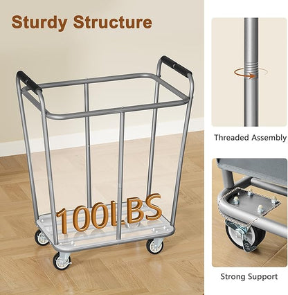 Hoctieon Large Laundry Cart with Wheels, 300L Heavy Duty Laundry Basket Organizer, Rolling Hamper Sorter for Clothes Storage, Industrial Dirty Clothes Hamper for Home & Hotel, Gray