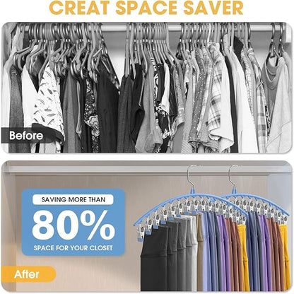 Upgrade Skirt Pants Hangers with Clips, Metal Legging Organizer for Closet with 15 Cilps Holds 60 Leggings/Shorts/Jeans/Skirts Pants Hangers Space Saving Closet Organizers and Storage, Blue 4Pack