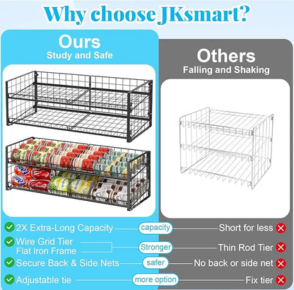 3 Tier Stackable Can Rack Organizer for Pantry Shelf, Adjustable Extra-Long Can Holder for Kitchen Storage, Sturdy Standing Rolling Can Dispenser for Canned Food Goods Drink Soup up to 96, Black