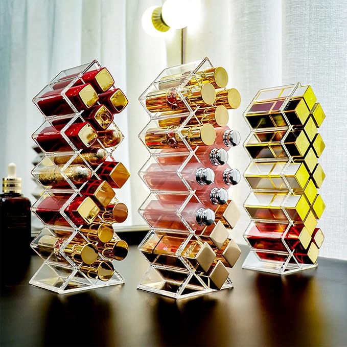 6 Pack Acrylic Lipstick Holder Organizer 96 Slots Clear Lip Gloss Holder Organizers Stackable Fish Shape Lipsticks Tower Lipstick Case Display Stand Storage Box for Makeup Cosmetic Vanity drawer