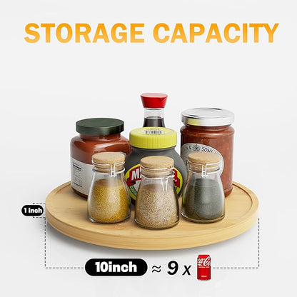 Lazy Susan Organizer Homerays 10 Inch Non-Skid Bamboo Lazy Susan for Kitchen Rotating Spice Rack for Kitchen Cabinet, Wood Turntable for Kitchen Countertop Organizer