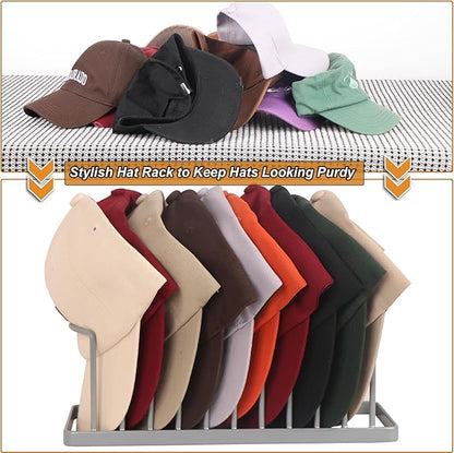 Hat Organizer for Baseball Caps - 2 Pack Space Saving Hat Stand Hold 20 Caps - Premium Metal Hat Rack for Baseball Caps Display & Organizer - No Install Hat Holder for Closet (Grey)