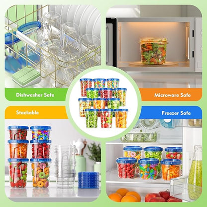 BiuLeon 12 Pack-34oz Freezer Storage Containers, Plastic Food Storage Containers with Twist Top Lids, BPA Free and Reusable Soup Containers with Lids, Leakproof/Microwave/Dishwasher Safe