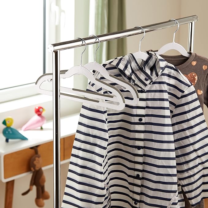 Amazon Basics Plastic Kids Clothes Hangers, Non-Slip, White and Black, 12.8" x 8" x 0.2", 30-Pack