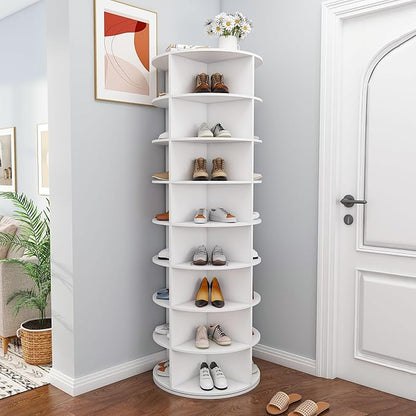 Runboll 8-Tier Rotating Shoe Rack Tower Spinning Shoe Display Lazy Susan Tower, 360 Revolving Shoe Storage Organizer Rack for Living Room Entryway Doorway