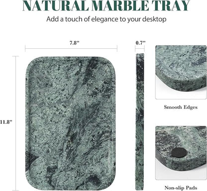 Koville Marble Tray, 12"x8" Marble Vanity Tray for Countertop Bathroom Kitchen Dresser, Decorative Catchall Trays for Perfume Jewelry, Rectangular Stone Serving Tray(Green)