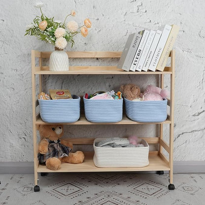 XUANGUO Small Woven Storage Baskets 12“X8”X5“ Decorative Rope Bins for Organizing Shelves, Closets, and Toys, Empty Gift Baskets, Cute Organizer Basket for Home and Office (blue, regular)