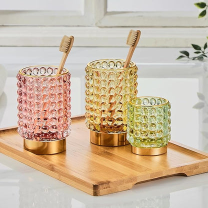 Makeup Brush Holder Organizer,Toothbrush Holders,Desk Pen Pencil Holder,Multifunctional Vintage Glass Brush Cup(A38-14-US/Pink/L)