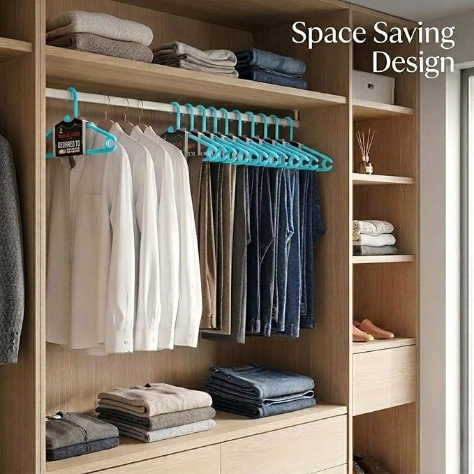 Polypropylene Cloth Hanger Pack of 12 - Heavy Duty Plastic Hanger for Wardrobe, Space Saving Clothes Hanger for Closet, Anti-Slip Hanger Cloth Plastic, Mint Granite Green (12 Count)