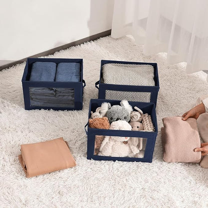 Homsorout Minimalist 6 Pack Large Fabric Storage Bins with Lids, Navy Blue, 14 Inch. - 6 Count, Ideal for Clothes, Books, CD, Bedroom, Living Room
