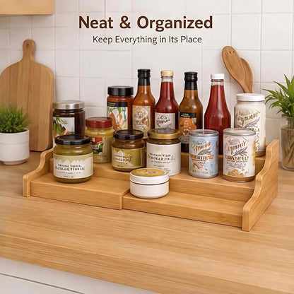 Expandable 3-Tier Bamboo Can Rack Organizer for Pantry, Adjustable Kitchen Cabinet Storage Shelf, Holds Up to 24 Cans, Natural Elegance