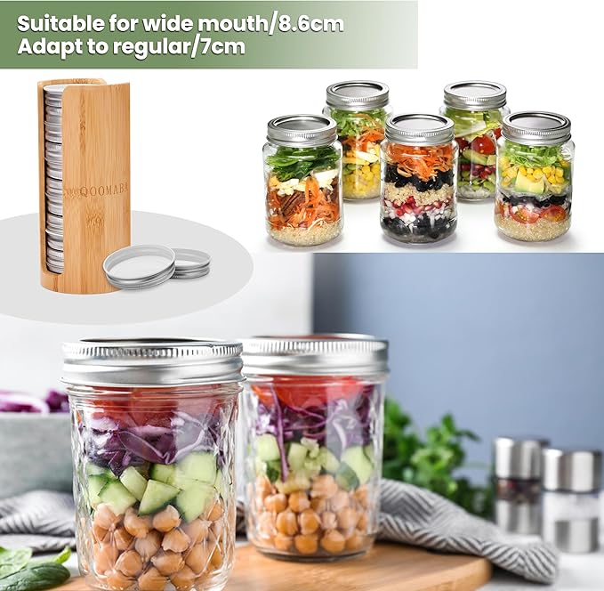 Mason Jar Lid Organizer (2pcs), Mason Jar Lid Storage Made of Bamboo,Fit Perfectly,Stackable Steady, Suitable for Mason Lids/Canning Lids/Bamboo Lids (RUGELAR SIZE)