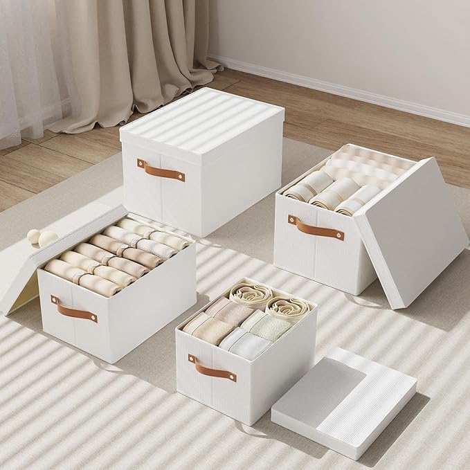 Foldable Storage Bin, 7.1 x 9.1 x 13 Inch Storage Box with Lid, Closet Organizer for Organizing with Handles, White, 1-Pack