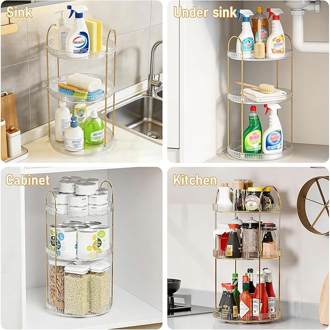 Anyoifax 360° Rotating Makeup Organizer 3 Tier Large Capacity Perfume Skincare Tray for Dresser Spinning Bathroom Counter Organizer for Vanity Lazy Susan Turntable Storage for Kitchen, Clear