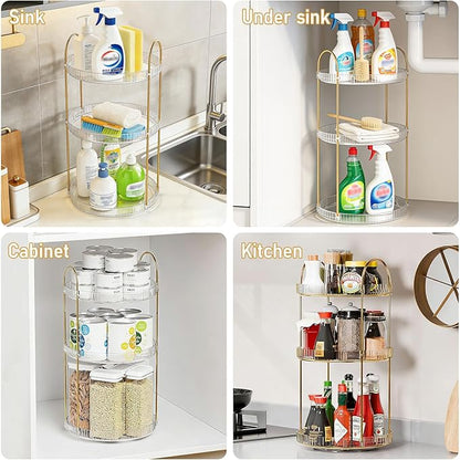 Anyoifax 360° Rotating Makeup Organizer 3 Tier Large Capacity Perfume Skincare Tray for Dresser Spinning Bathroom Counter Organizer for Vanity Lazy Susan Turntable Storage for Kitchen, Clear