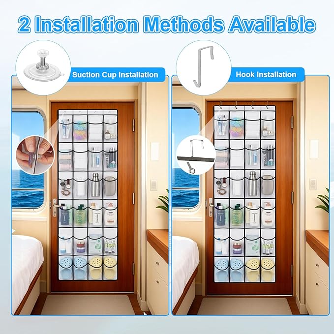Over The Door Shoe Organizer for Cruise Ships, Clear Hanging Door Organizer with 22 Pockets, Door Organizer Hanging with 3 Suction Cups & 3 Hooks, Cruise Ship Door Organizer - Cruise Essentials 2026