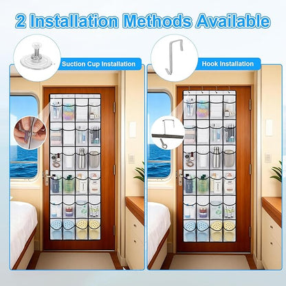 Over The Door Shoe Organizer for Cruise Ships, Clear Hanging Door Organizer with 22 Pockets, Door Organizer Hanging with 3 Suction Cups & 3 Hooks, Cruise Ship Door Organizer - Cruise Essentials 2026