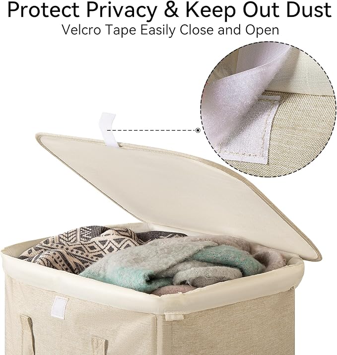 WOWLIVE 100L Laundry Hamper with Lid, Large Foldbale Laundry Basket with 2 Removable Bags and Handles, Tall Collapsible Dirty Clothes Hamper for Laundry Room, Bathroom, Dorm (Wheat)
