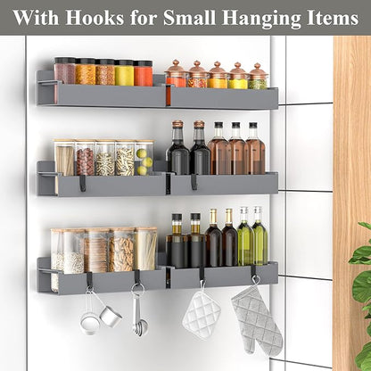 HuggieGems 6 Pack Magnetic Spice Rack Organizer for Refrigerator and Oven, Dark Grey Fridge Organizers and Storage for Kitchen