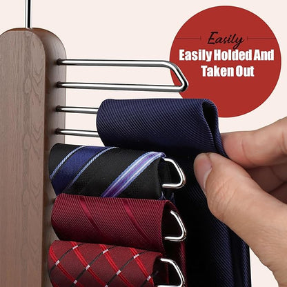 Tie Hanger 2 Pack, Rust Resistant Wooden Necktie Organizer with 360 Degree Rotation for Tie, Belt, Scarf Storage