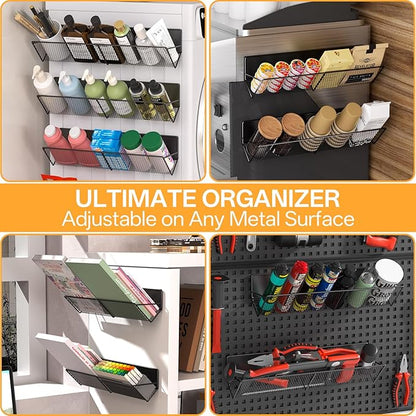 DTUQYX Magnetic Spice Rack for Refrigerator 4 Pack, Extra Long Strong Magnetic Fridge Shelves(14-16.5 inch), Space Saving Spice Organizer 45° Tilt, No Drilling Home Kitchen Laundry Storage Shelves