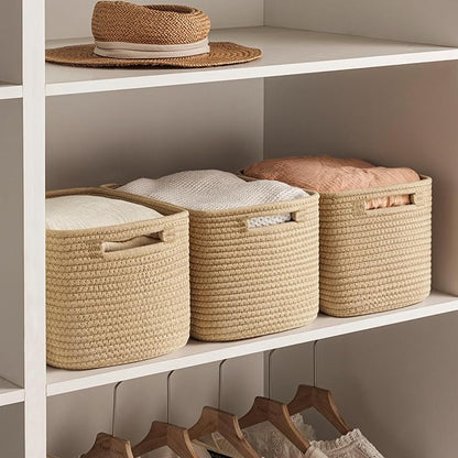 UBBCARE 4 Pack Storage Baskets for Shelves, Baskets for Organizing, Cube Shelf Storage Bin with Handles, Woven Storage Basket, 13"L x 9"W x 7.5"H, Brown