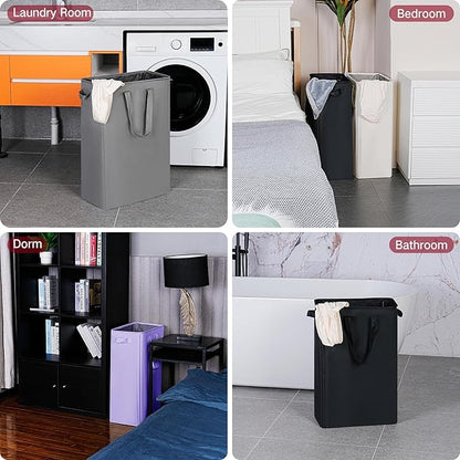 efluky Slim Laundry Basket, Narrow Laundry Hamper with Handles, Collapsible Dirty Clothes Hamper, Tall Laundry Bin for Laundry Room, Dorm and Bedroom, 19.8 Gallon (75L) Light Purple