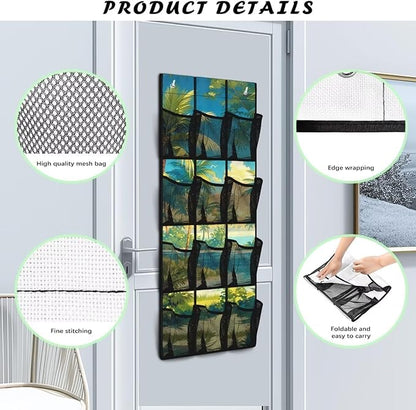 Over The Door Shoes Organizers,Beach Coconut Tree Behind Door Shoes Hang Holder Rack,Storage for Small Spaces,Hanging Storage Bags Waterproof Reusable