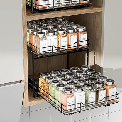 BOIVSHI 2-Tier Spice Rack Organizer, Pull Out Spice Rack for Cabinet, Height Adjustable Heavy Duty Metal Basket for Inside Cabinet & Pantry (11.5''Wx10.5''Dx9.5''H)