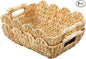 Coeusy Small Wicker Basket 2 Pack,Scalloped Basket for Organizing and Decor,Natural Water Hyacinth Storage Baskets with Wooden Handles for Gifts,Snack,Shelves