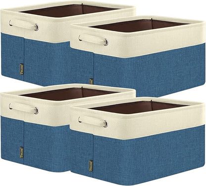 BALEINE 4 Pack Fabric Closet Storage Bins for Shelves, Linen Closet Organizers and Storage, Decorative Baskets for Organizing, Shelf, Clothes, Home, Office (Navy Blue, 14''x10''x8.5'')