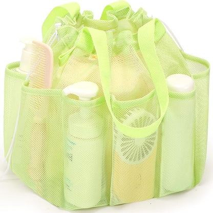 famichan Mesh Shower Caddy Portable with Drawstring, Dorm Room Essentials for College Students Girls & Boys, Large Shower Bag for Camping,Swimming,Gym,Travel,Bathroom - Green