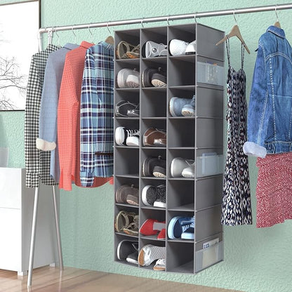 Hanging Shoe Organizer for Closet, 24 Sections Shoe Holder Hanger Rack, Space-Saving Shoe Organizers and Storage, Grey