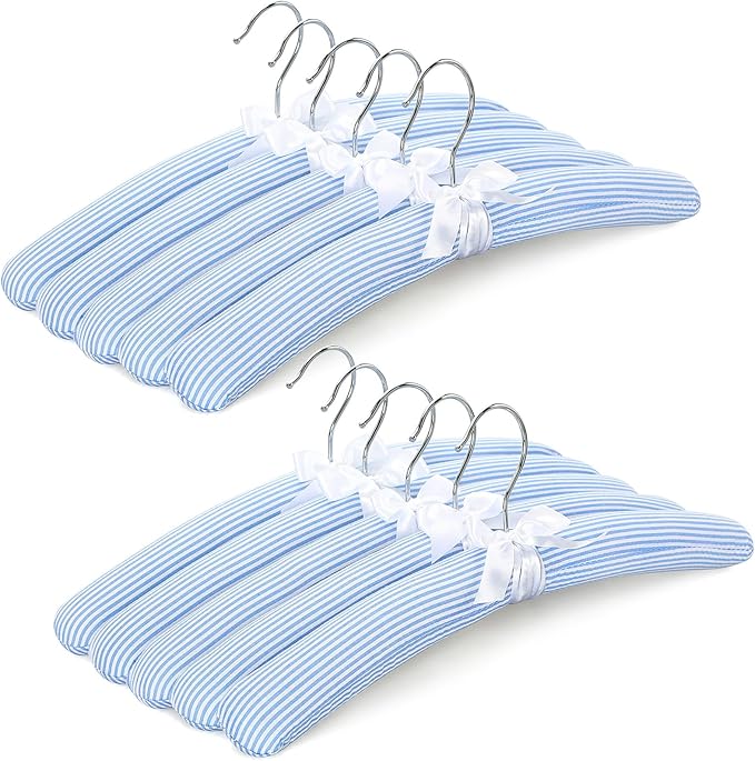 TOPIA HANGER Padded Hangers for Women Clothing, 10-Pack Thick Foam Padded Clothes Hangers No Shoulder Bump for Sweaters, Coat, Blouses, Dresses (Blue/White), CT18BW10