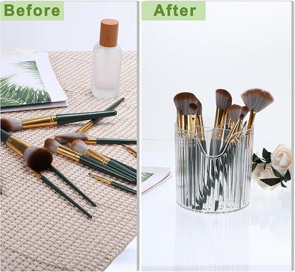 VOCOSTE Makeup Brush Cup, Makeup Organizer, 4 Slot Makeup Brush Holder, Cosmetics Storage Cup, for Vanity for Desktop, for Bathroom Countertops, Clear White